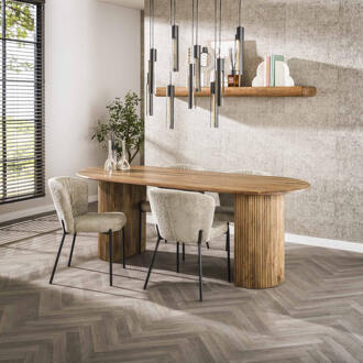 LifestyleFurn Ovale Eettafel 'Sharmila' Mangohout, 215 x 90cm Massief mango zandkleur