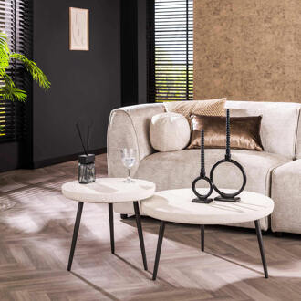 LifestyleFurn Ronde Salontafel 'Tocara' Marmercomposiet, Set van 2 stuks Marmer composiet