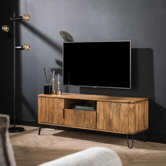 LifestyleFurn TV-meubel 'Sharmila' 135cm, mangohout met metalen pootjes Massief mango zandkleur
