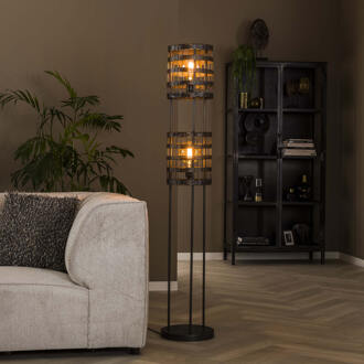 LifestyleFurn Vloerlamp 'Diantha' Metaal, 2-lamps Zwart nikkel