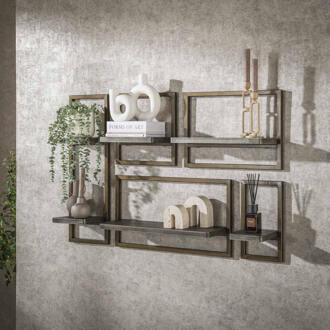 LifestyleFurn Wandplank 'Dishon' Antiek Brass, Set van 5 stuks Brons antiek
