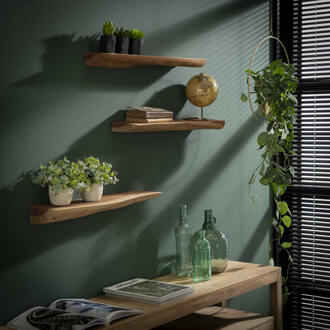 LifestyleFurn Wandplank 'Erica' Boomstam, Set van 3 stuks Massief acacia naturel