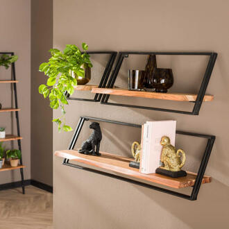 LifestyleFurn Wandplank 'Tiny' Acaciahout, Set van 3 stuks Massief acacia naturel