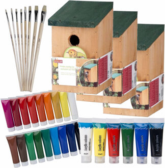 Lifetime 8x stuks vogelhuisjes/nestkastjes 22 cm - Zelf schilderen pakket - verf/kwasten - Kinder feestje/verjaardag activiteiten