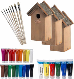 Lifetime 8x stuks vogelhuisjes/nestkastjes 22 cm - Zelf schilderen pakket - verf/kwasten - Kinder feestje/verjaardag activiteiten