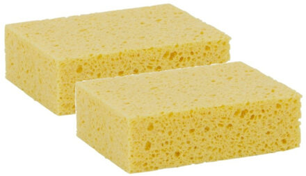 Lifetime Clean Viscose huishoud spons - 2x stuks - geel - 14 x 11 x 3,5 cm - Biologisch afbreekbaar