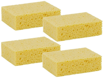 Lifetime Clean Viscose huishoud spons - 4x stuks - geel - 14 x 11 x 3,5 cm - Biologisch afbreekbaar