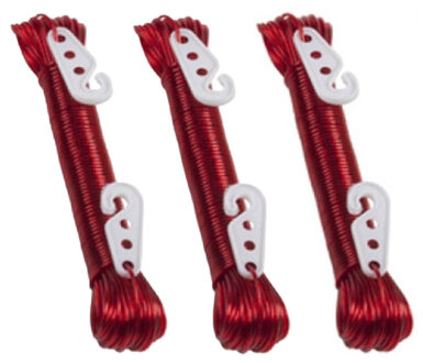 Lifetime Clean Waslijn - 3x - 20 meter - PVC - rood - drooglijn / waslijndraad - wasgoed ophangen - met 2 haakjes