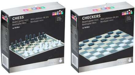 Lifetime Games schaakspel mini 15 x 15 cm karton zwart/wit