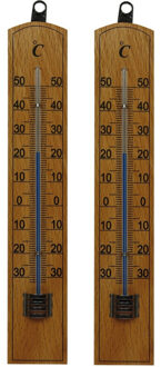 Lifetime Garden 2x stuks thermometer voor buiten hout 20 x 4 cm