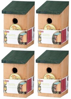 Lifetime Garden 4x Houten vogelhuisje/nestkastje met groen dak 22 cm - Vogelhuisjes tuindecoraties