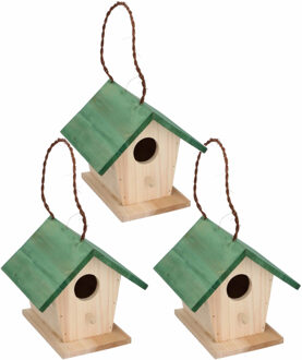 Lifetime Garden 4x stuks houten vogelhuisje/nestkastje met groen dak 17 cm