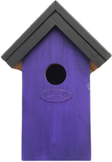 Lifetime Garden Houten Vogelhuisje/nestkastje 22 Cm - In Het Zwart/donker Paars Maken - Dhz Schilderen Pakket - 2x Tubes Verf En Kwasten