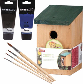 Lifetime Garden Houten vogelhuisje/nestkastje 22 cm - zwart/blauw Dhz schilderen pakket