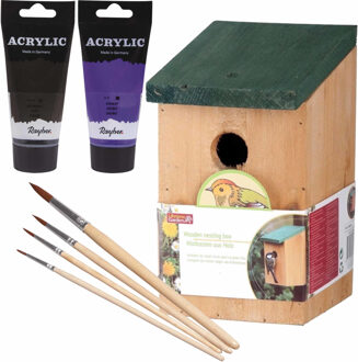 Lifetime Garden Houten vogelhuisje/nestkastje 22 cm - zwart/donker paars Dhz schilderen pakket