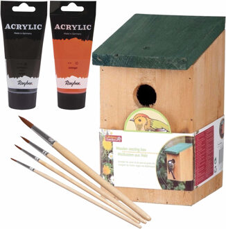 Lifetime Garden Houten Vogelhuisje/nestkastje 22 Cm - Zwart/oranje Dhz Schilderen Pakket - Vogelhuisjes Multikleur