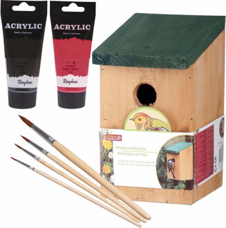 Lifetime Garden Houten vogelhuisje/nestkastje 22 cm - zwart/rood Dhz schilderen pakket