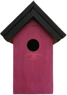 Lifetime Garden Houten vogelhuisje/nestkastje 22 cm - zwart/roze DHZ schilderen pakket - Vogelhuisjes Multikleur