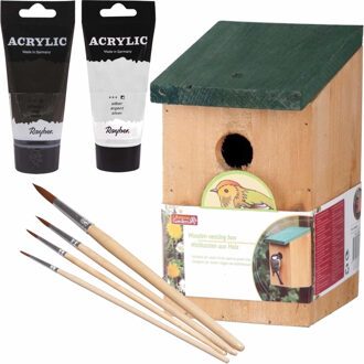 Lifetime Garden Houten vogelhuisje/nestkastje 22 cm - zwart/zilvergrijs Dhz schilderen pakket