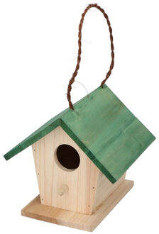 Lifetime Garden Houten vogelhuisje/nestkastje met groen dak 17 cm