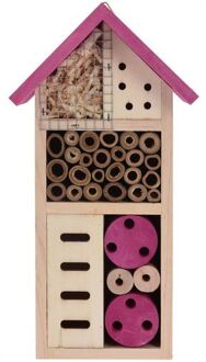 Lifetime Garden Roze huisje voor insecten 26 cm vlinderhuis/bijenhuis/wespenhotel - Insectenhotel