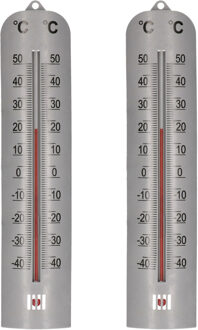 Lifetime Garden set van 2x stuks zon/Schaduw thermometer zilver voor buiten 27 cm kunststof