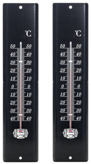 Lifetime Garden set van 2x stuks zon/Schaduw thermometer zwart voor buiten 29.5 cm van metaal
