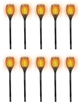 Lifetime Garden Solar LED tuinfakkels - 10x - zwart - 77 cm - Tuinverlichting