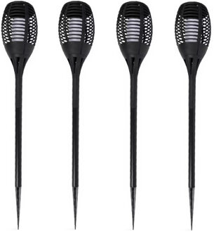 Lifetime Garden Solar LED tuinfakkels - 4x - zwart - 77 cm - Tuinverlichting