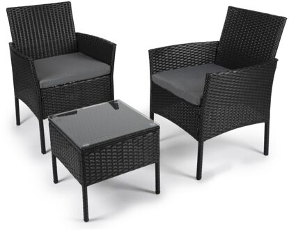 Lifetime Garden Tuinset - Lissabon Loungeset - Tuinstoelen en Bijzettafel - Rotan - Zwart