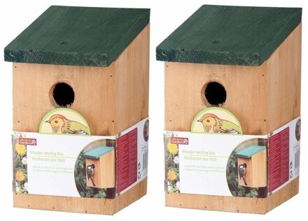 Lifetime Garden Vogelhuisje - 2x - met groen dak - 22 cm - nestkastje - hout