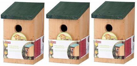 Lifetime Garden Vogelhuisje - 3x - met groen dak - 22 cm - nestkastje - hout