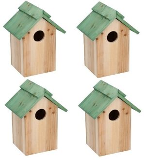 Lifetime Garden Vogelhuisje - 4x - hout - 24 x 18 x 14 cm - groen dak - nestkastje