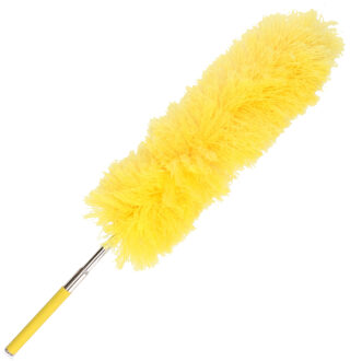 Lifetime Stof/spinnenwebben huis/slaapkamer plumeau telescopisch geel 59-125 cm