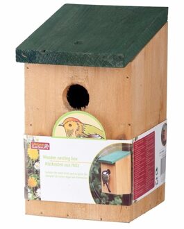 Lifetime Voordeel pakket van 10x stuks houten vogelhuisjes/nestkastjes met groen dak 22 cm - Vogelhuisjes tuindecoraties