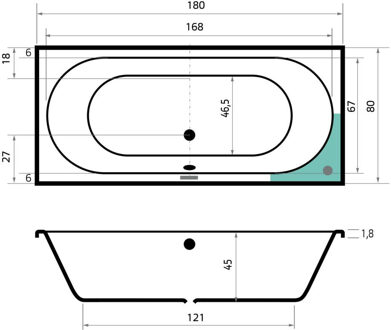 Ligbad Beterbad Xenz Madeira 180x80 cm Inclusief Badpoten Antraciet