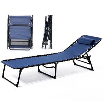 Ligbed - 5 Standen - 188 x 56 x 29 cm - Zonnebed - Strandbed - Ligstoel - Met Hoofdkussen - Blauw