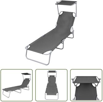 Ligbed - Grijs - 189 x 58 x 27 cm - Verstelbare rugleuning en luifel