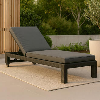 Ligbed 'Kha' Wicker, kleur Grijs/Zwart