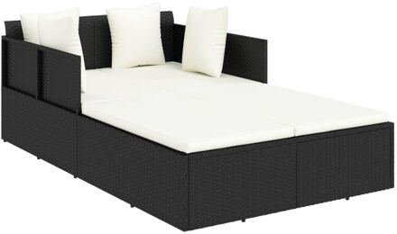 Ligbed met kussens 182x118x63 cm poly rattan zwart