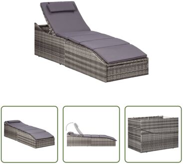 Ligbed - poly rattan - grijs - 192x62x48/58/76/88/95cm - verstelbare rugleuning - inclusief kussens