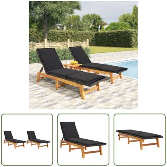 Ligbedden - Acaciahout - PE-rattan - Verstelbare rugleuning - Zwart/Bruin - 200x54x87 cm