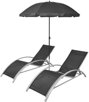 Ligbedden met parasol aluminium zwart