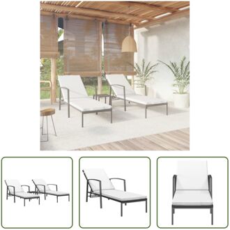 Ligbedden Poly Rattan - 195x60x(53-95) cm - Verstelbare Rugleuning - Inclusief Tafel - Zwart - Met