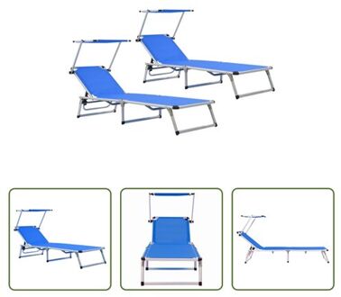 Ligbedden - Tuinmeubelen - 186x58x(75-105) - Blauw