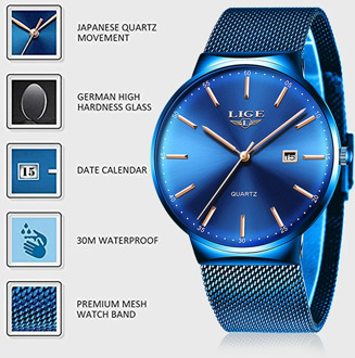 LIGE 2019 New Mens Watches Top Luxury Brand Man Fashion Blue Quartz Wrist Watch Sport Waterproof Watch For Men Relogio Masculino