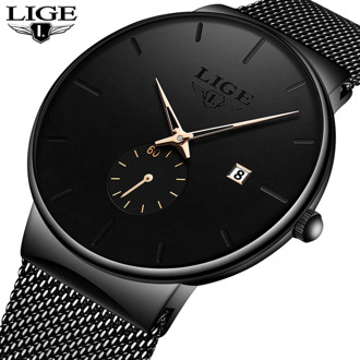 LIGE 2020 Fashion Mens Watches Top Brand Luxury Quartz Watch Men Casual Slim Mesh Steel Waterproof Sport Watch Relogio Masculino