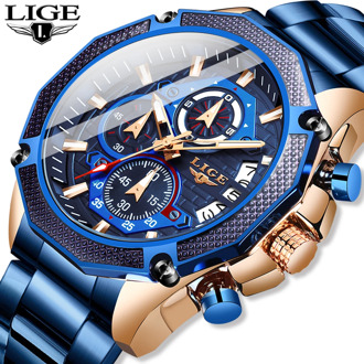 LIGE 2020 New Fashion Mens Watches with Stainless Steel Top Brand Luxury Sports Chronograph Quartz Watch Men Relogio Masculino