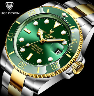 LIGE 2020 New Men Mechanical Wristwatch Stainless Steel 100ATM Waterproof Watch Top Brand Luxury Sports Men Watches Reloj Hombre