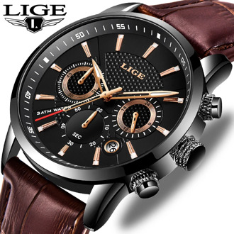 LIGE 2020 New Mens Watches Top Brand Luxury Male Military Sport Watch Men Leather Waterproof Quartz Wristwatch Relogio Masculino